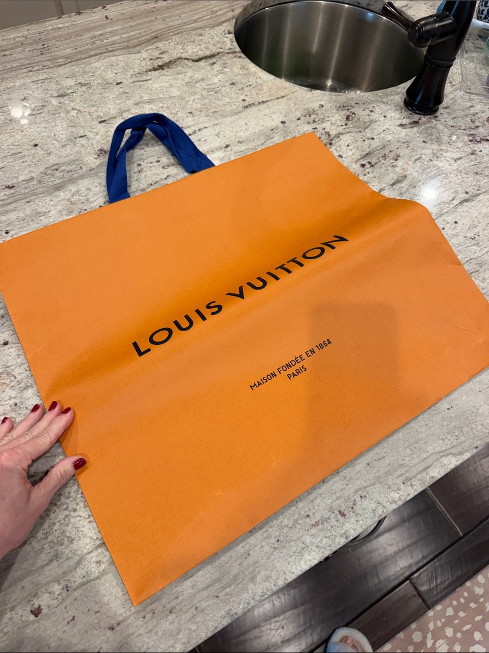 Louis Vuitton Orange Tote with Blue Handles